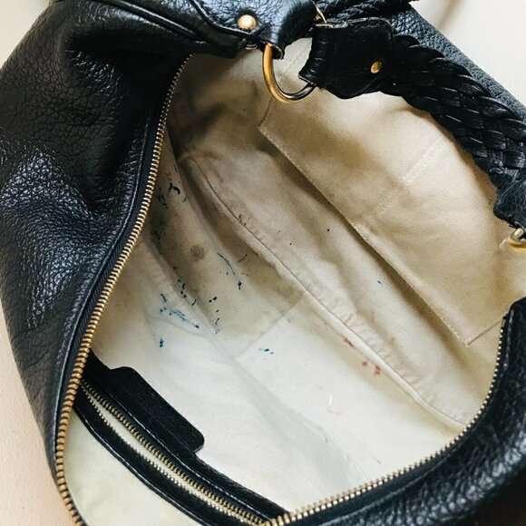 Michael Kors Black Pebbled Leather Braided Drawstring Hobo Shoulder Bag - Picture 8 of 9